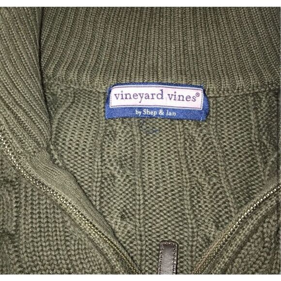 Vineyard Vines Men’s Chunky Quarter Zip Sweater Cable knit Olive Green READ L - Picture 3 of 8